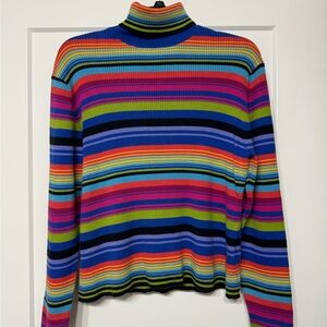 Vtg Pierre Cardin Turtleneck Sweater XL Striped 90s Y2K Colorful Preppy Classic